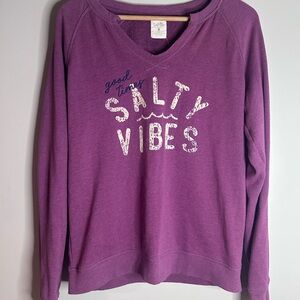 Salt Life Sweatshirt Womens L Maroon Salty Vibes Long Sleeve Pullover Beachy